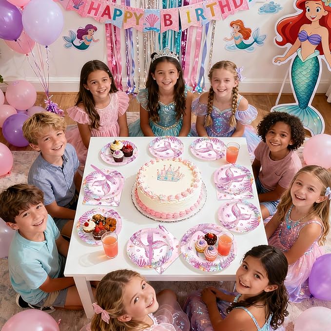 96Pcs Mermaid 5th Birthday Party Supplies Dive Into Five Party Plates and Napkins Disposable Mermaid Ocean Sea Animal Tableware Set for Girls 5 Year Old Birthday Decorations, Serves 24