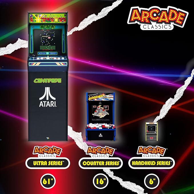 Arcade Classics - Atari Asteroids Counter Series Game Machine, 5 Games, 8" Liquid Crystal Screen - Mini Cabinet, Portable Gaming, Retro, Countertop Console, Basement Decoration, Man Cave