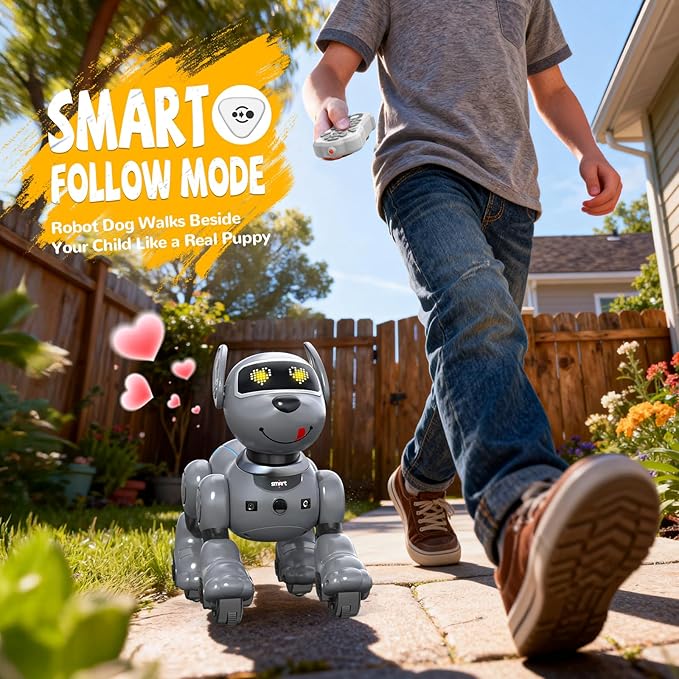 anysun Robot Dog Toy for Kids, Programmable Remote Control Robot Puppy with Follow Up & Touch Sensors, Dancing & Singing, Smart Stunt Robot Pet, Interactive Robotic Dog for Kids (Gray)