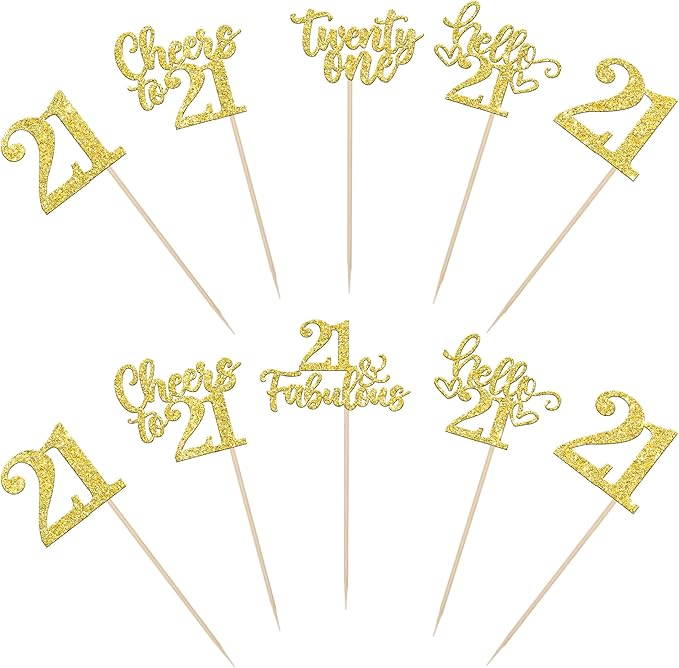 15PCS Happy 21st Birthday Centerpiece Sticks Hello 21 Fabulous Table Flower Centerpieces Sticks Twenty One Sweet Cheers to 21 Years Floral Decoration for 21st Birthday Party Centerpieces Sticks Gold