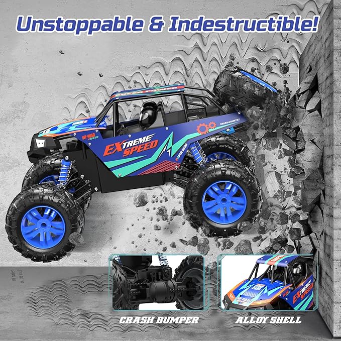 DEERC Large 1:8 Scale Upgraded Monster Truck Remote Control Car for Adults Boys, Off Road RC Cars with Realistic Sound, 2.4Ghz 4WD Rock Crawler Toy All Terrain Climbing, 2 Batteries for 80 Min Play