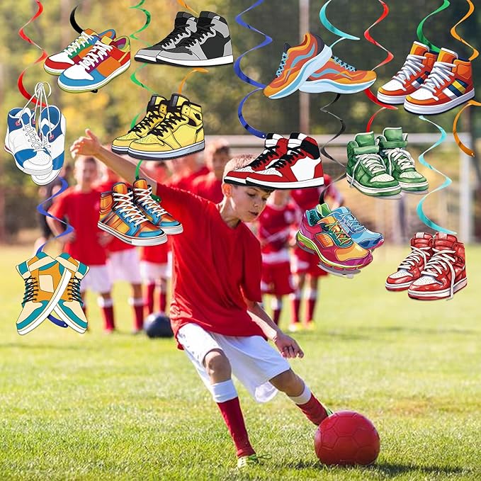 24Pcs Sneaker Hanging Swirls, Sneaker Party Decorations, Sneaker Shoes Ceiling Swirls Streamer Decorations for Sport Shoes Birthday Baby Shower Decor Supplies