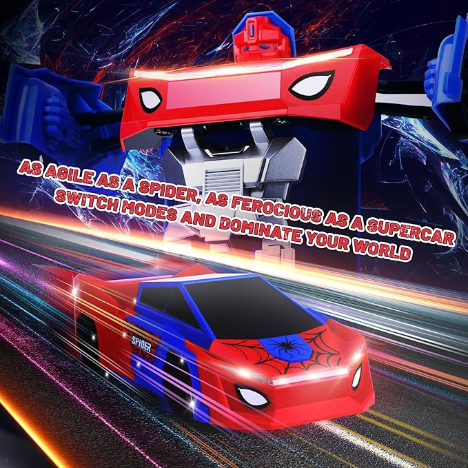 Remote Control Transformer Car with One-Button Deformation and 360° Rotation, Transform Robot RC Car for Kids 4-12 Years Old（Red）