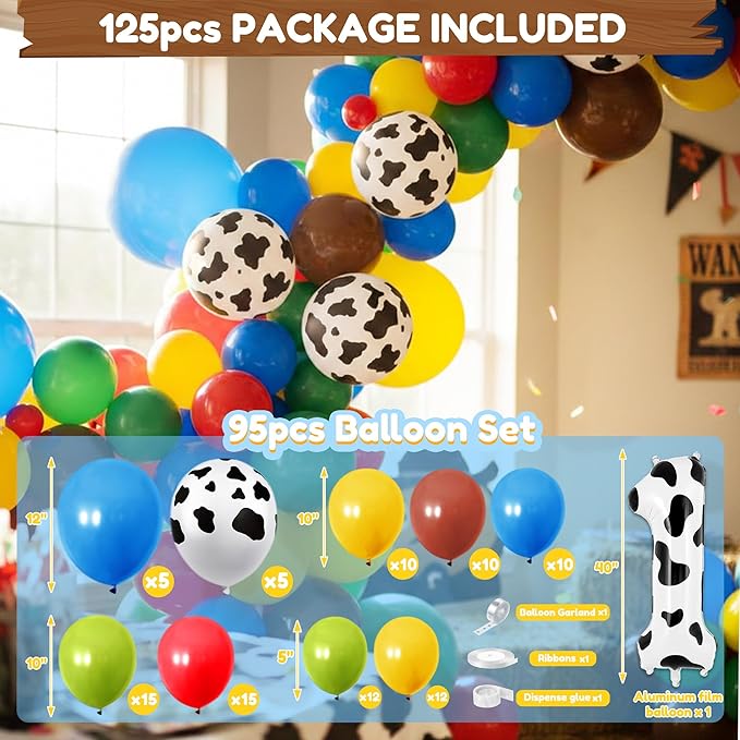 One Story Birthday Decorations for Boys - My First Rodeo Theme Party Favor for Baby Shower Decoration Include Birthday Hat Cake Topper Backdrop Tablecloth Photo Banner Arch Balloon Boxes Poster