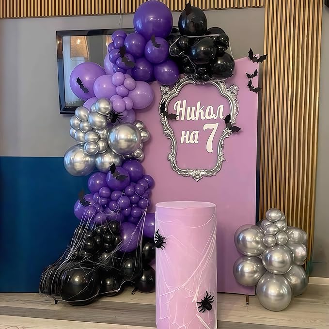 Purple Black Balloons, 12 Inch Dark Purple Light Balloons with Metallic Purple Confetti Latex Balloon Set for Girls Women Halloween Birthday Bridal Shower Wedding Party Decorations Is-02