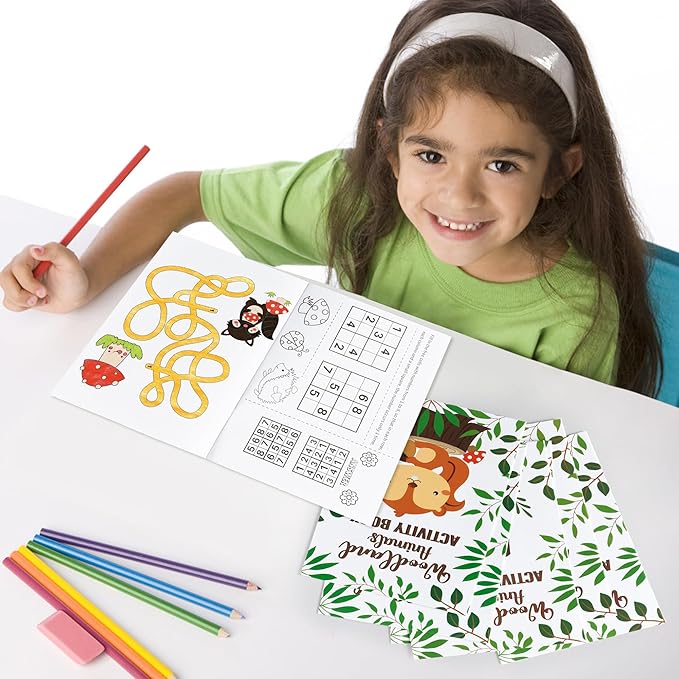 Dvbonike 24Pcs Woodland Animals Activity Books for Kids Forest Creatures Mini Fun Games Coloring Book in Bulk Wild Party Favors Goodie Bags Stuffers for Birthday Classroom School Rewards Supplies