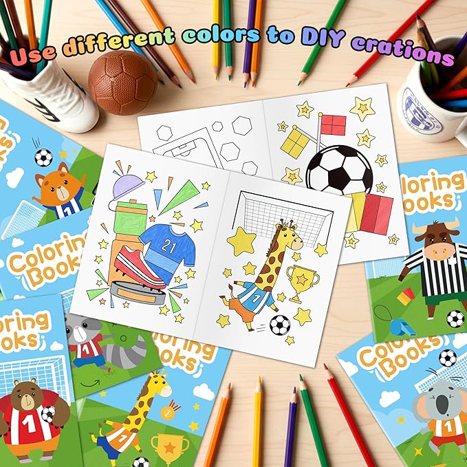 Soccer Coloring Books for Kids - 24Pcs Soccer Mini Coloring Booklet Sports Ball Theme DIY Art Drawing Book for Toddlers Birthday Party Favors Gifts Classroom Reward Home Art Activity Supplies