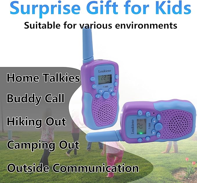 Walkie Talkies for Kids 22 Channels 2 Way Radio Toy, Toys for 3-12 Year Old Boys Girls, with Backlit LCD Flashlight, 3 Miles Range for Outside, Camping, Hiking (1 Pair, Purple Blue)