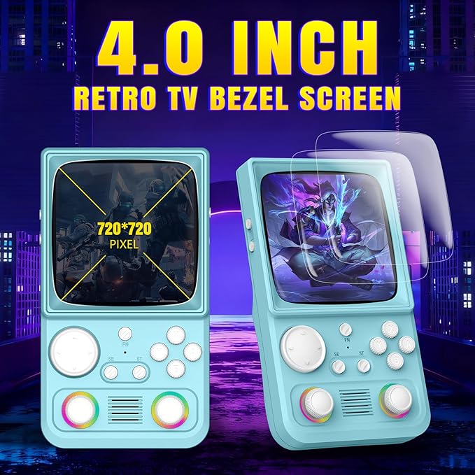R36TMAX Upgraded Retro Handheld Game Console with 4000mAh Battery, 4.0'' IPS Screen, Retro Gaming Console with Portable Case, Supports WiFi Networked Fighting and OTG (Classic Blue)