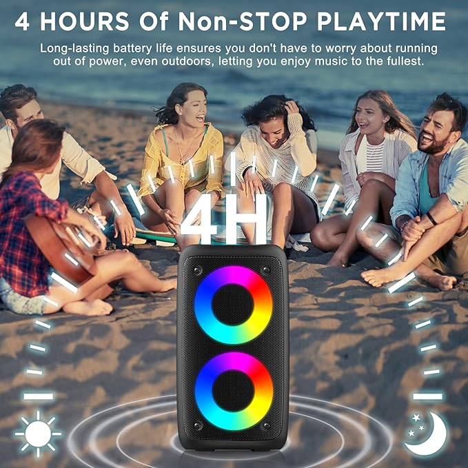 Karaoke Machine,Outdoor Bluetooth Speaker, PA Speaker with 1 Wireless Karaoke Microphones Wireless for Adults Kids with Upgraded Subwoofer, Support TWS/TF/USB/AUX for Home Party Outdoor