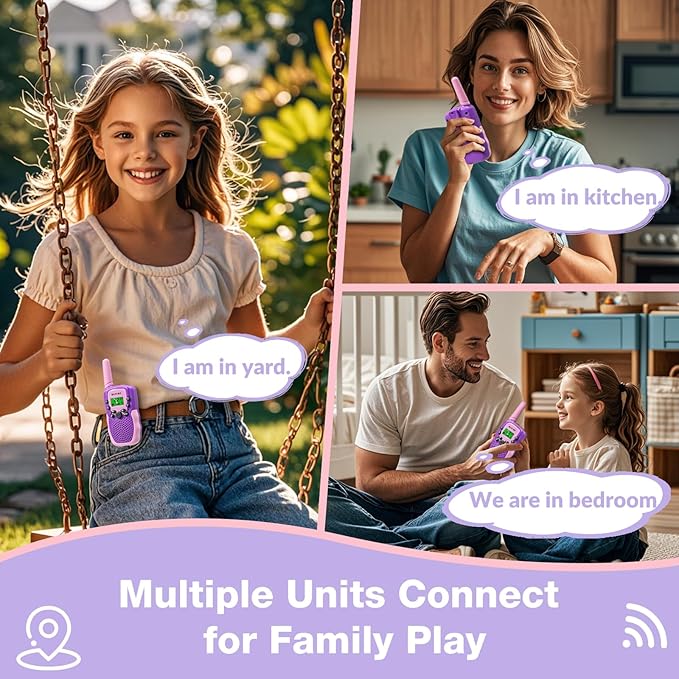 BATURU Walkie Talkies for Kids 2 Pack Purple, Girls Toys Age 6-8 8-10 Birthday Gifts, Indoor Play, Outdoor Camping & Hiking, Toddler Walkie Talkies Age 3-5, Easy to Use, 22 Channels, 3 Miles Range