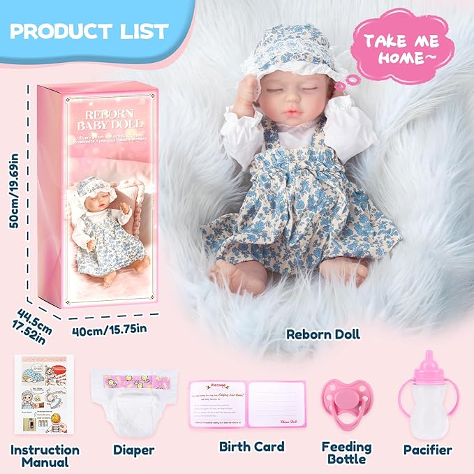 Reborn Baby Dolls -17Inch Newborn Baby Dolls Girl Real Life Baby, Soft Doll Silicone Full Body, Crying, Laughing, Snoring Baby Toys Doll Accessories, Xmas Gift for Girls 3+ (Blue)