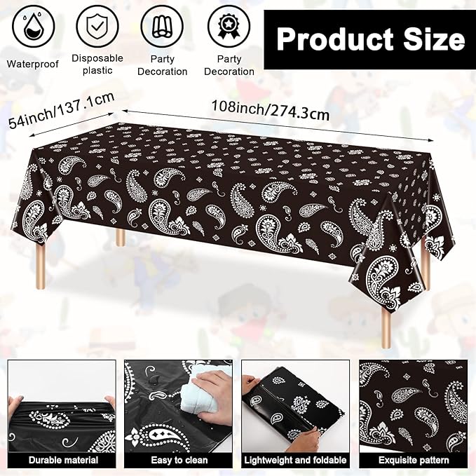123 Pcs Western Cowboy Party Decorations, Wild West Birthday Decorations Tableware Set, Cups, Plates, Napkins, Banner & Tablecloth for Cowboy Themed Party Ideal for Bbqs, Baby Showers(Black)