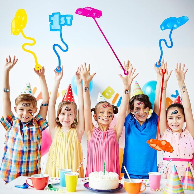 36PCS Race Car Party Favors - 24PCS Temporary Tattoos 12PCS Stick Hands Perfect Birthday Supplies for Kids Stretchy Fidget Goodie Bag Stuffers Treasure Box Toys Classroom Prizes Student Gifts