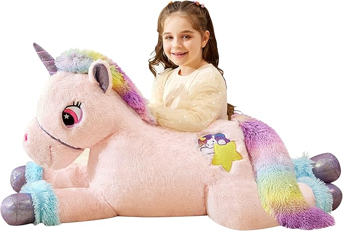 IKASA Giant Unicorn Stuffed Animal Plush Toy,Big Large Jumbo Soft Toys,43" Huge Size Cute Fluffy Plushy Fat Oversized Plushie,Gifts for Kids Girls Boys (43 inches, Pink)