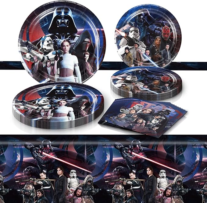 41Pack Star War Party Supplies include 20 plates, 20 napkins 1 Tablecloth for Star War birthday party decoration