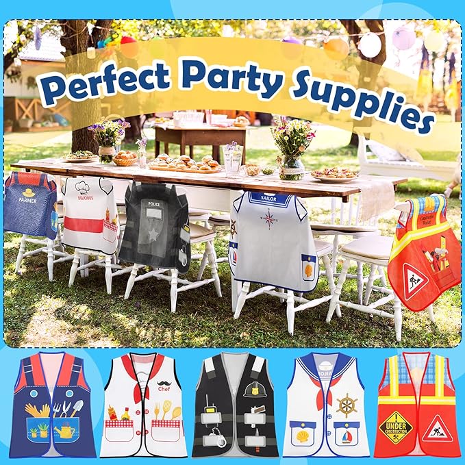 Geyoga 10 Pcs Kids Community Helper Dress Up Vest Career Cosplay Cloth Toddlers Occupation Pretend Play Costume (3-5 Years)