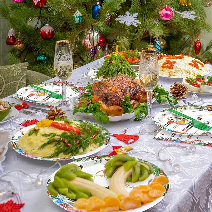 96 Pieces Christmas Ballet Party Tableware Set – Festive Disposable Dinnerware with Paper Plates, Napkins, and Plastic Forks – Winter Fairy Tale Theme for Christmas Birthdays Parties – Serves 24