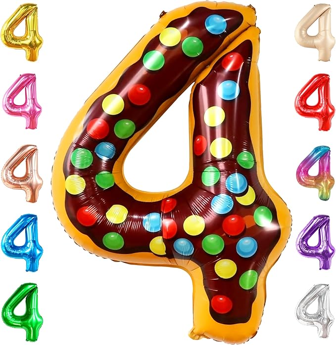 KatchOn, Giant Number 4 Balloon - 40 Inch, Donut | Birthday Decorations for Boys & Girls | 4 Balloon Number for 4th Anniversary Decorations | Donut Birthday Party Decoration