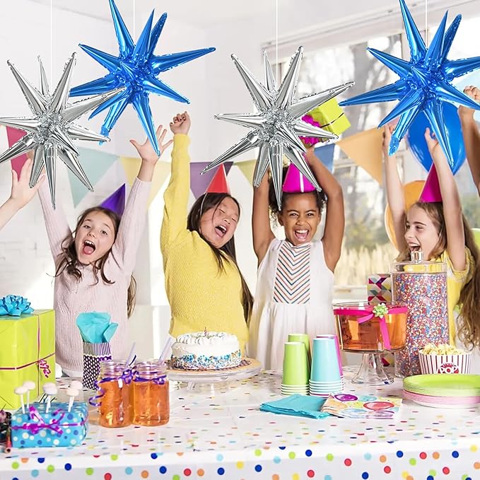 TONIFUL 8 Pcs Blue Silver Foil Balloons Large Star Balloons Explosion Star Mylar Balloons for Party Backdrop Christmas New Year Birthday Wedding Baby Shower Anniversary Photo Booth Supplies