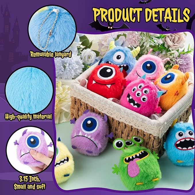 Libima 9 Pcs Mini Stuffed Animals Bulk Adopt a Pet Party Favors 3.15 Inch Small Plush Keychains Cute Ornaments Toys for Baby Shower Birthday Gift Bags Fillers Easter Basket Stuffers(Fluffy Monsters)