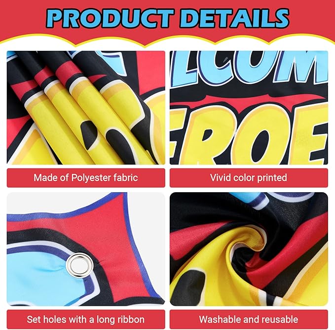 80PCS Hero Themed Birthday Party Decorations Supplies - Door Porch Banner Backdrop Balloons Blue Foil Fringe Curtains for Kids Birthday Baby Shower Classroom Photo Booth Prop