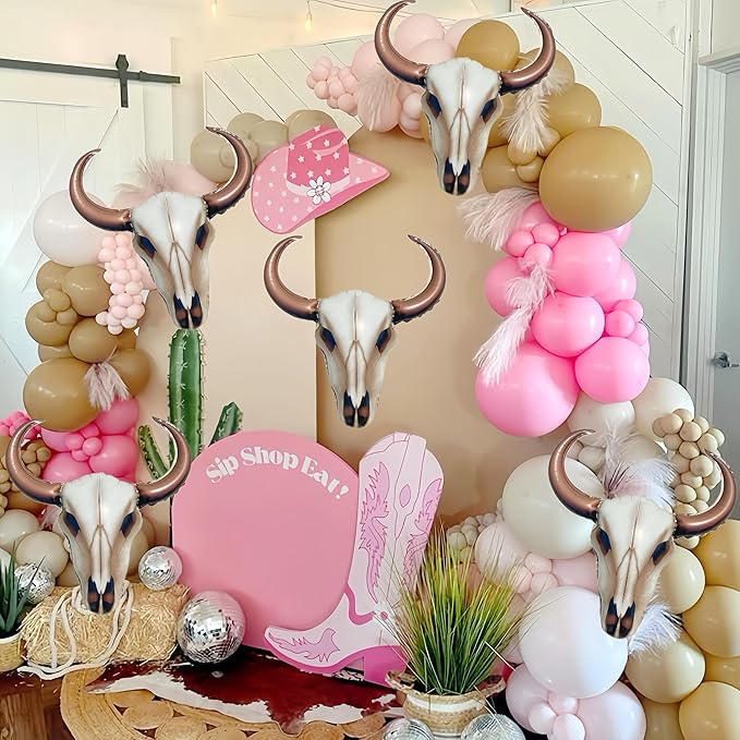 5Pcs Mini 19Inch Western Long Horn Cow Balloons/Cowboy Longhorn Aluminium Foil Balloon for Party Wall/Last Rodeo Bachelorette Party Supplies/Western Party Decorations/Bull Skull Wall Decor