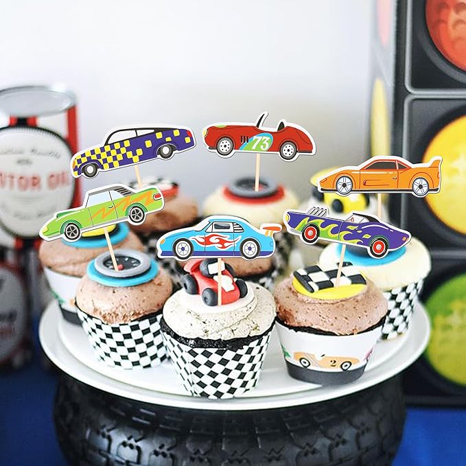 36 Pack Racing Car Cupcake Toppers Fighting Race Car Cupcake Picks Boys and Girls' Birthday Racing Sports Cupcake Decorations Baby Shower Birthday Party Supplies