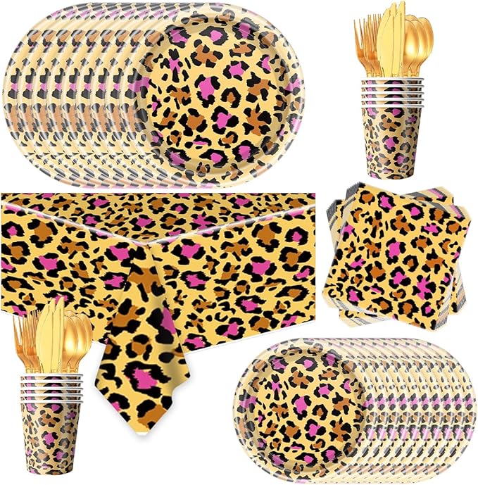 Leopard Print Party Decorations,Jungle Animal theme Decorations Include Tableware Cheetah Print Party Tableware Animal Cheetah Print Birthday Party Supplies