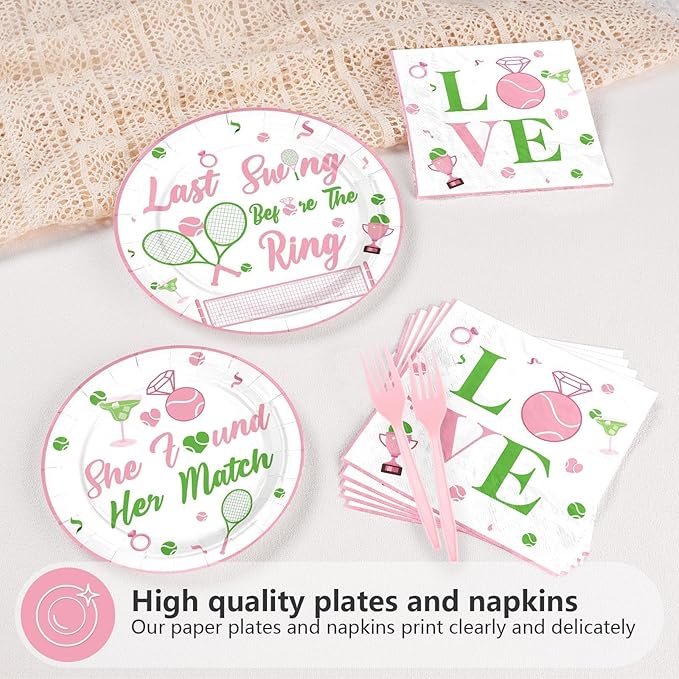 Tennis 96Pcs Bachelorette Party Decorations Last Swing Before The Ring Plates and Napkins Tennis Themed Tableware for Bridal Shower Bride To Be Wedding Bachelorette Party Supplies Serves 24