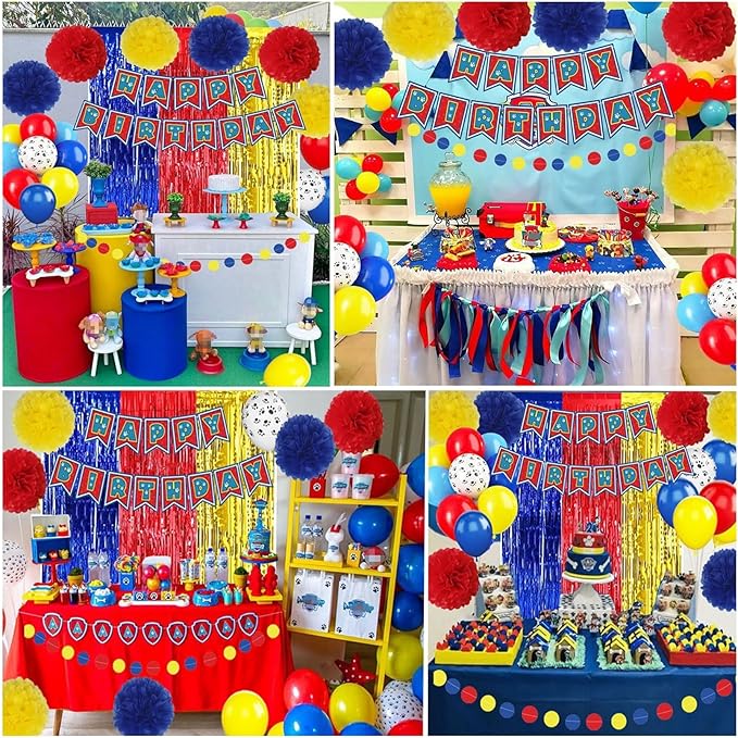 Paw Birthday Decorations, Dog Paw Birthday Party Supplies, Banner, Balloons, Foil Fringe Curtains, Paper Garland Pull Flower, Tissue Paper Pom Poms