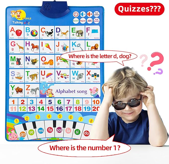 Educational Talking Toy Spanish English Wall Chart Piano Music Poster Numbers 1-20 Kids Montessori Toys Interactive Educational Toy Learning Gift for Toddlers 2-4
