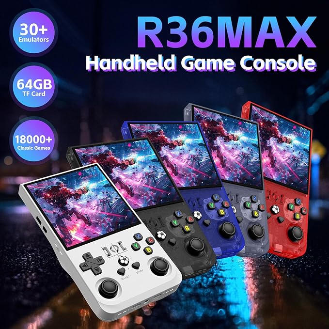 R36MAX Retro Handheld Game Console, Portable Retro Gaming Console 4.0'' IPS HD Screen and Linux System, Support 30+ Emulator and 64GB TF Card Video Game Consoles, 4000mAh Battery (Black 64GB)
