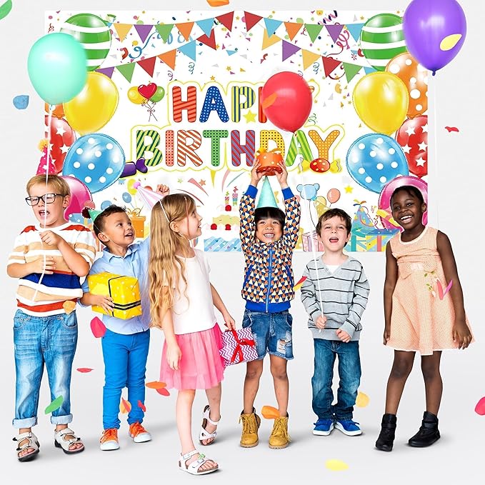 Birthday Decorations Kit, Happy Birthday Party Banner, Happy Birthday Backdrop, Honeycomb Balls, Metallic Hanging Swirls, Colorful Rainbow Party Decorations, Centerpieces for Tables(Colorful Birthday)