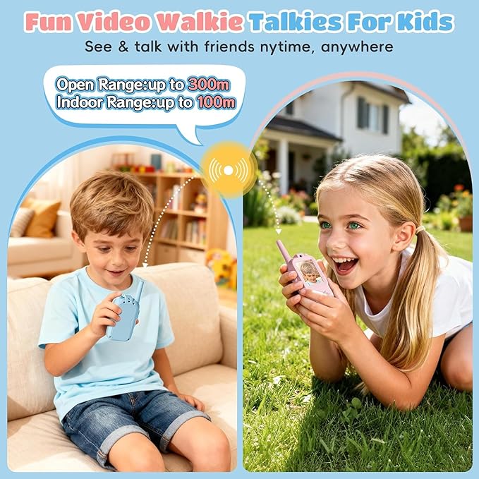 Kids Video Walkie Talkies 2 Pack, Rechargeable Long Range Two-Way Radios, Outdoor Indoor Toys for Boys Girls Ages 3-12, Perfect Birthday & Camping Gifts