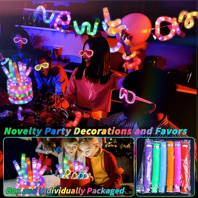 60 Pcs Glow in the Dark Party Supplies 30 LED Light Up Glasses 30 Glow Sticks LED Party Favors Light Up Pop Tubes Flash Glasses LED Bracelet Necklace for Birthday Wedding Goodie Bag