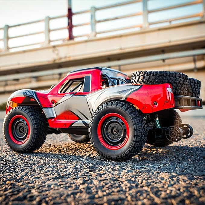 1/14 2.4GHz Remote Control High Speed Car 48KM/H 4 * 4 Off Road Vehicle Q130A RTR Car Carbon Brush Motor ESC LED Lights Battery Hobby Grade Model for Adult Hobby(Red)