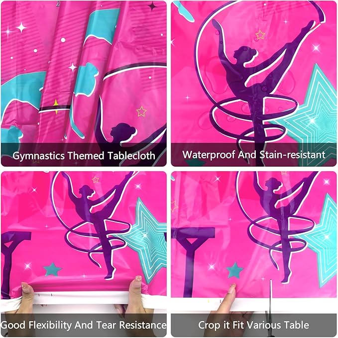 3 Pieces Gymnastics Birthday Party Tablecloth Decorations, Gymnastics Theme Party Supplies Tablecovers, Gymnastics Table Cover for Your Little Dance Girls Kids Baby Shower, 51 x 86.5 Inch