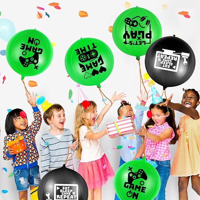 32 Pcs Video Game Punch Balloons Pixelated Punch Ball Pixel Video Game Balloons Latex Balls Toys for Birthday Party Favors Supplies, Goodie Bag Filler(Green, Black)