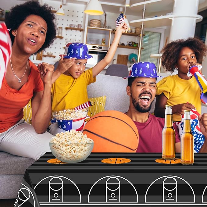 Mixweer 2 Pcs Basketball Plastic Tablecloth Birthday Party Decorations 54 x 108 Inch Basketball Field Rectangular Plastic Table Cover for Sports Theme Fan Sports Event Game Day Birthday Party Supplies