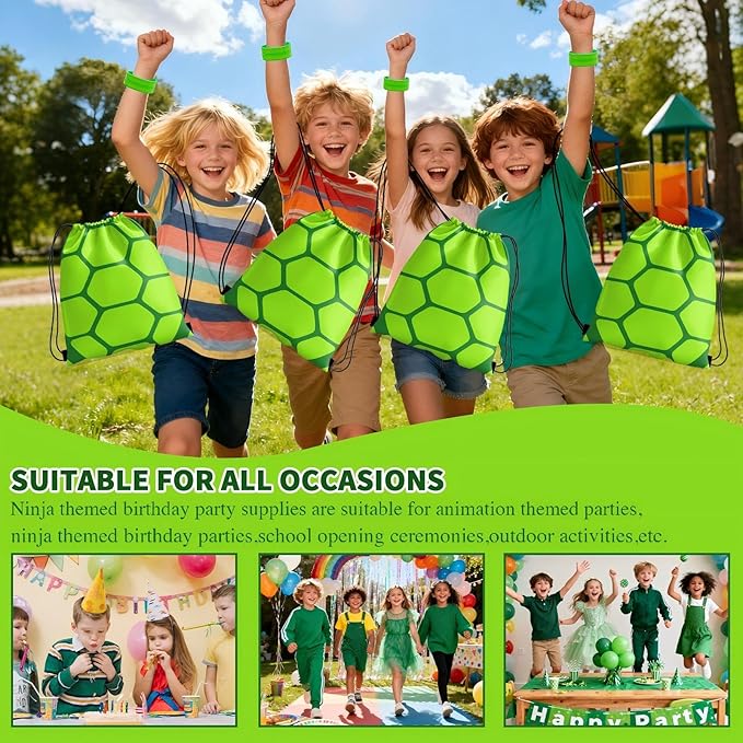 Green Turtles Party Favors, Ninja Theme Birthday Party Supplies & Goodie Bags for Kids, Include Drawstring Bags Notebook Silicone Bracelet Highlighter for Gifts Fillers