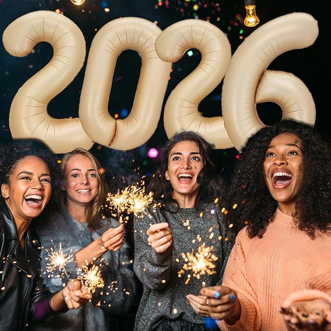 KALOR 42 Inch 2026 Caramel Foil Mylar Number Balloons, 2026 New Years Decorations for 2026 Happy New Year Eve and Graduations Party Supplies