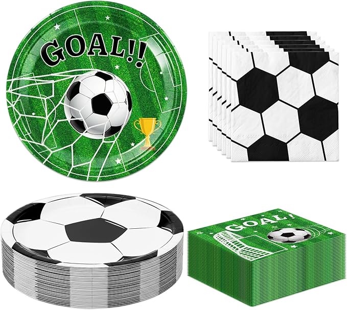 Soccer Plates and Napkins, Disposable Paper 9-Inch Plates and Napkins, Soccer Party Supplies for Boys’ Sports Birthday Party Decorations, Serves 24