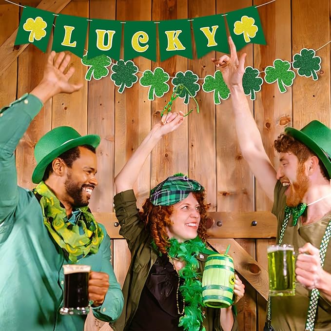 St Patricks Day Banner Garlands St Patricks Day Decorations Lucky Banner Garland Decoration Green Shamrock Garland Sign for St Patricks Day Decorations Irish Home Party Supplies
