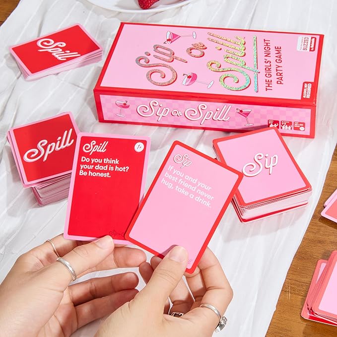 Sip or Spill Party Drinking Game, Fun Social Drinking Games for Adults, Games and Card Games, Includes 200 Cards and Instructions