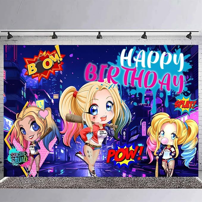 Joker Girl Birthday Party Supplies Backdrop 5x3 Scary Queen Boys Kids Happy Birthday Background Photography Joker Girl Party Decorations Banner Photo Booth Props