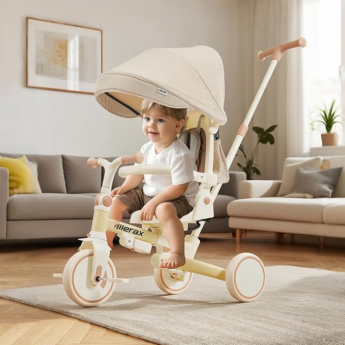 7 in 1 Baby Tricycle Stroller for Toddlers Ages 1Y-6Y Handle Rotatable Seat Retractable Canopy
