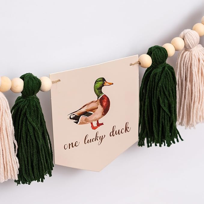 Gostman One Luck Duck High Chair Banner - Mallard Duck Hunting First Birthday Party Supplies,Mallard Duck Sign First Birthday Highchair Banner (mallard duck banner)