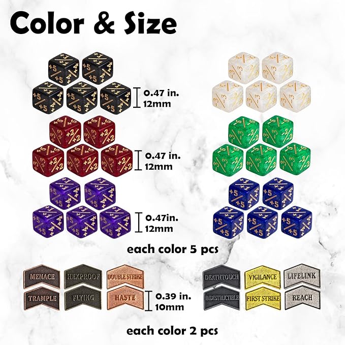42 Pieces MTG Dice Counters 12mm Abilities Keywords Reversible Metal Tokens Counter Dice Set for MTG TCG Magic Card Games Accessories