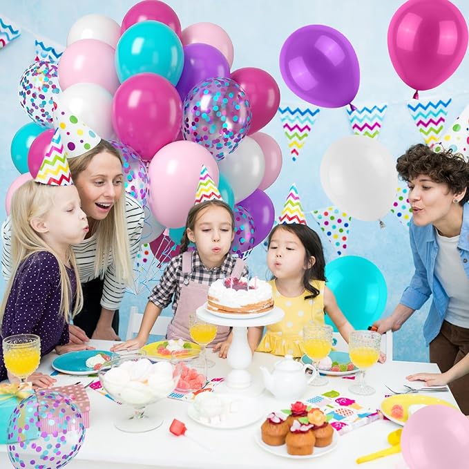 Pink Purple White Balloon, 50PCS 12Inches Teal Blue Purple Hot Pink Party Balloons Pastel Latex Balloon for Girls Birthday Baby Shower Wedding Graduation Party Decorations